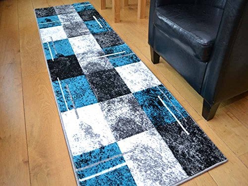 Modern Small Extra Large Sahara Teal Silver Marble Quality Thick Floor Long Carpet Runner Rugs (66cm x 230cm)