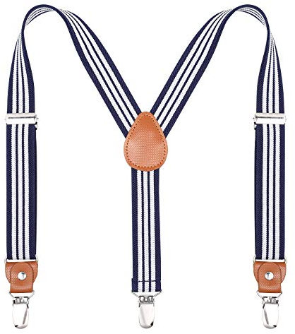 Kinder Herren Hosenträger Breit Elastisch - Längenverstellbar Y-Form mit Starken 3er Clips Hosenträger Gürtel für Damen Baby (70cm - 75cm (3 Jahre alt - 8 Jahre alt), Marine und weiße Streifen)