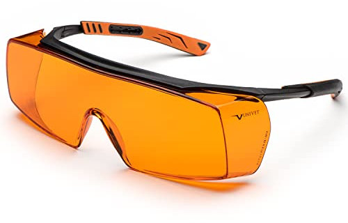 UNIVET | 5X7 High Contrast, Arbeitsschutzbrille, Überlappende Schutzbrille, Hoher Komfort, Schweißerschutzgläser, (EN166, EN169 und EN175) Schwarz/Orange