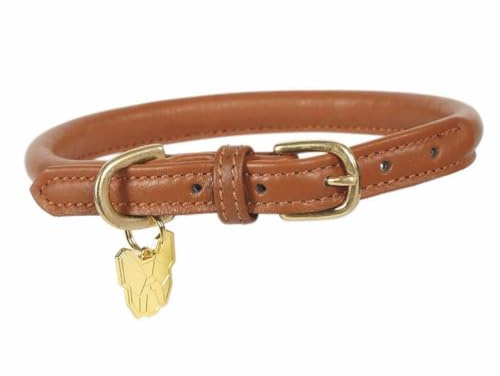 Shires Rolled Leather Dog Collar Medium/Large Tan