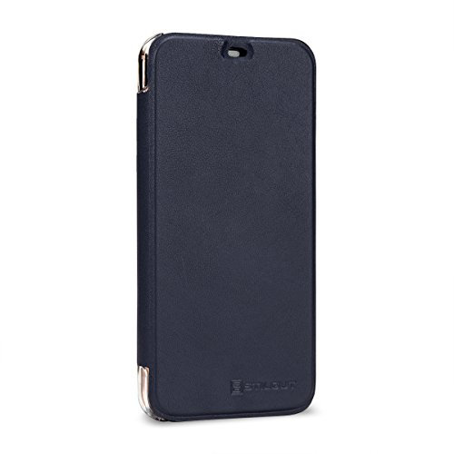 StilGut Custodia Compatibile con Huawei P20 Lite cover NFC/RFID Blocker in plastica trasparente con patta in pelle nappa. Blu/trasparente