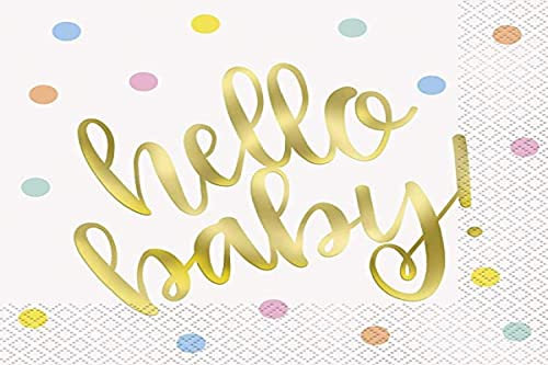 Unique Party 73522 Papierservietten - 16,5 cm - Hello Baby Gold-Babyparty - Packung mit 16 Stück