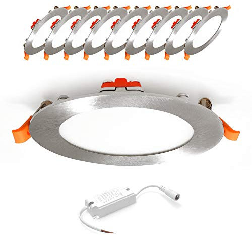 Xtend EcoLight 10x LED Einbaupanel 6000K Kaltweiss 6W Ø120mm rund Silber LED Einbaustrahler Deckenstrahler Einbauspot PLm