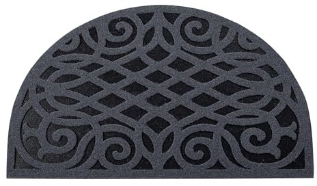 Nicoman Rubber Door Mat, Non-Slip Heavy Duty Doormat Sheltered Indoor Anti-Fatigue Easy Boot Scraper Eco-Friendly Victorian Style Indoor Entrance Mat Watertight - (Grey, Half-Moon, 75 x 44cm)