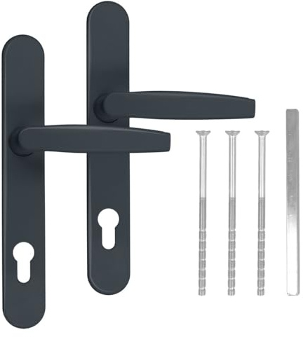 Türgriff/Türdrücker/Türklinke/Drückergarnitur DHS 92mm - Oval - Flachgriff für Rollläden, Farbe:Grau RAL 7016, Schildbreite:36mm