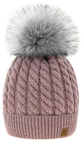 Woolk 4sold Herren Damen Wurm Winter Mohair Style Beanie Strickmütze Mütze mit Fellbommel Bommelmütze Hat Gestrickte Pudelmütze Plain Ski Pom Wooly with Full Cosy Fleece-Futter (Carla Rouse Pink)