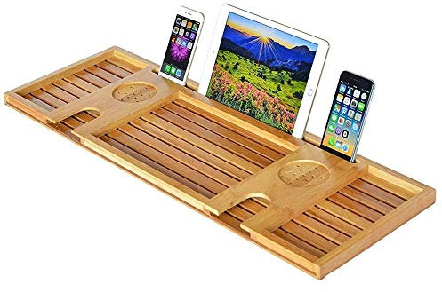 RANRANJJ Badewanne Caddy Tray - Bambus Holz Badewanne Tray und Bad Caddy for EIN Home Spa Experience