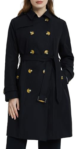 Orolay Femme Trench-Coat Coupe-Vent Mi-Long Manteau avec Ceinture Le Noir XS