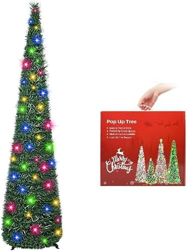 N&T NIETING Árbol de Navidad artificial, árbol de oropel plegable de 5 pies con agujas de pino verde para decoración navideña del hogar