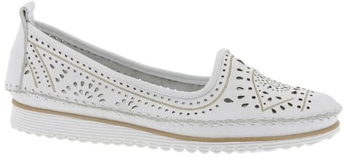Andrea Conti Damen Slipper Leder Florale Cutouts Keilabsatz mit Streifen 0021712, Größe:37 EU, Farbe:Weiß