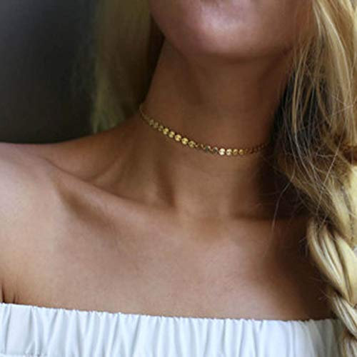 TseenYi Pailletten-Halskette, Choker, kleine Scheiben, Münzen, Goldkette, kurze Boho-Schlüsselbein-Halskette, Schmuck für Frauen und Mädchen, Metall