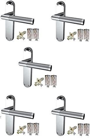 Golden Grace Mitred Door Handle On Backplate Internal Set with Tubular Latch and Hinges in Duo Chrome Satin Finish, 5 Sets - 182mm x 45mm