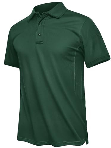 TACVASEN Quick Dry Polo Shirts Mens Short Sleeve Polo T-Shirt Summer Polo Golf Tops Breathable Work Polo Tops Dark Green,M