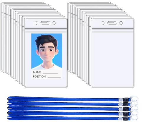 Tiuxiu 50 Pezzi Portabadge,Badge Holder Con Cordini ID Card Holders Copribadge In Plastica Trasparente Impermeabile E 50 Pezzi Cordino Con Gancio Rotante Adatto Per Aziende Fabbriche Scuole