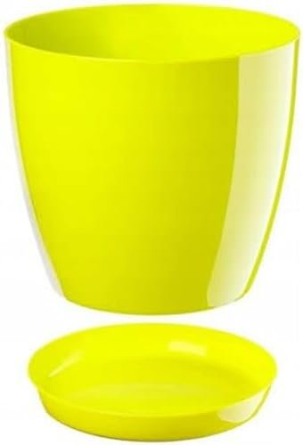 B2C Plant Pot Flower 20 Colours 9 sizes Gloss Plastic Plant Pots Planter Saucer Tray Deco (18 cm/ 7.1 inch, Lime)