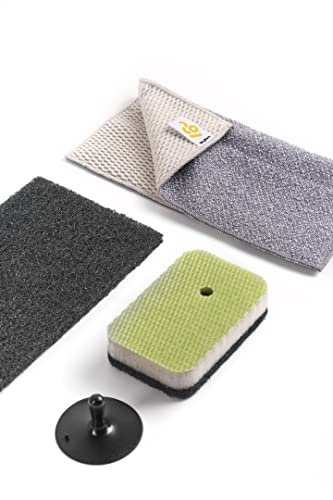 BLINGBLACK-Collection Pack (x4) para la Limpieza Integral del hogar: Potente Fibra Negra + Esponja Multiuso 2en1 con Ventosa de Secado + Bayeta Todo en 1 con Ultramicrofibra. Protección Antibacterial