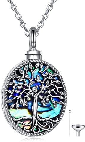 YAFEINI Urn Necklaces for Ashes Sterling Silver Abalone Shell Tree of Life Cremation Memory Jewelry for Women Men