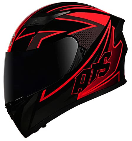 Lightweight Full Face Motorcycle Street Bike Helmet with Clear/Tinted Sun Visor Unisex Adult Comfortable Motorbike Moped Helmet for Youth Men and Women, DOT/ECE Approved,Black Red B,L