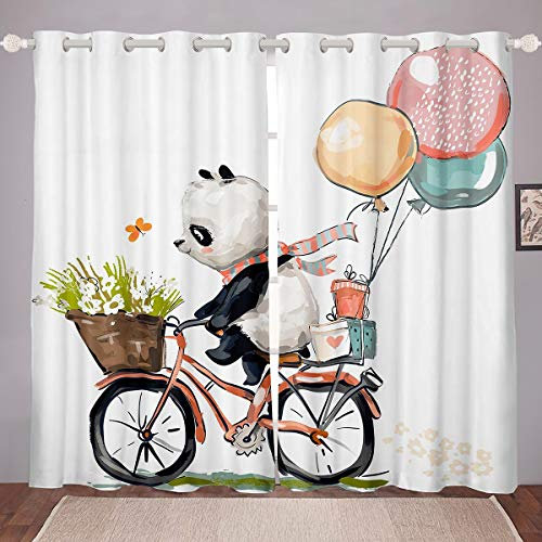 Loussiesd Kinder Panda Blickdichte Vorhänge für Mädchen Jungen Kinder süßes Tiermuster Fenstervorhang 260x140cm Deko Karikatur Panda Bär Vorhänge Schön Ballon Tierwelt