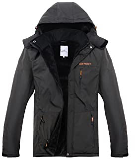 Acme Projects - Wasserdichte, atmungsaktive Ski-Schneejacke für Herren, mit Fleece gefütterter, warmer Wintermantel mit abnehmbarer Kapuze, 6000 mm/3000 g (Schwarz, L)