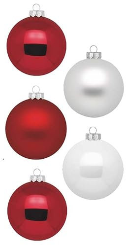 Inge Glas Weihnachtskugeln | Schöne Christbaumkugeln aus Glas | 20 Kugeln in Karton-Box | Christbaumschmuck Weihnachtsbaumschmuck Weihnachtsbaumkugeln (Frozen Strawberry | rot weiß)