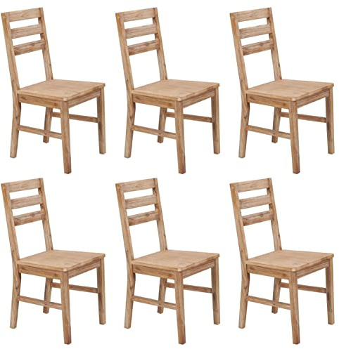 Gecheer 6er Set Holzstühle mit Lehne | Esszimmerstühle aus Akazien-Massivholz | Küchenstuhl Holzstuhl Essstuhl Stuhl Set | Braun 42 x 49 x 90 cm