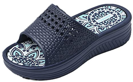 JOMIX Ciabatte Donna Estive Comode Con Zeppa Mare Gomma Morbida Casa Piscina Spiaggia SD8223 (Blu Navy, 40)