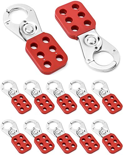 QWORK Lock Out Tag Out Haspe, manipulationssicher, Edelstahl-Vorhängeschloss mit verlängerter Backe, Rot, 12 Stück