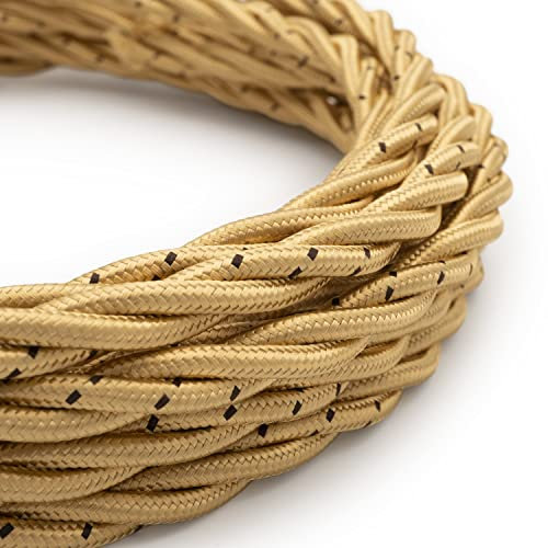 Amarcords - Textilkabel für Lampen GOLD, geflochten, Seide, 5 Meter, mit Erdung 1,50 - Stoffkabel mit farbigem vintage Stoff überzogen für Kronleuchter, Wandlampen und Lampenschirme