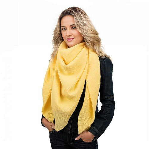 Scandi Linen Musselin Tuch Damen, Musselintuch Damen, Musselin Tuch, Musselintücher, Dreieckig leicht (einlagig), Weiches Gelb