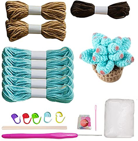 PW TOOLS Häkeln für Anfänger | Sukkulenten Stricken Starter-Set - Niedliches kleines Häkelpaket für Anfänger und Experten, detaillierte Kursmaterialien für komplette Anfänger