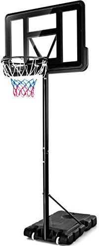 COSTWAY Panier de Basket Extérieur avec Hauteur Réglable 130-305 cm, Support de Basket sur Pied avec Panneau en HDPE et Filet, Base Remplissable & 2 Roues pour Adultes & Jeunes