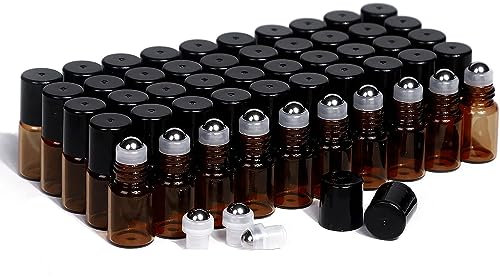 2ml Ätherische Öle Roll On Glasflaschen,50 Stück Mini Braun rollerflaschen Glas,kleine roll on für öle,Aromatherap Gemische,Parfüm,duftöl,lippenöl