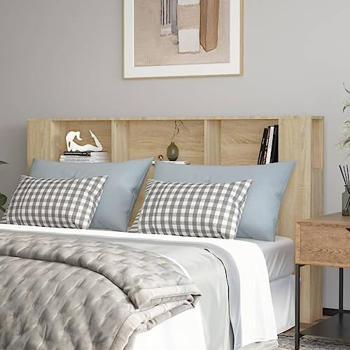 FIRBNUS Kopfteil mit Ablagen Sonoma-Eiche 180x18,5x104,5 cm, Feuchtigkeitsbeständiges Bücherregal-Kopfteil aus Holzwerkstoff, Modernes Möbel für Schlafzimmer und Aufbewahrung von Büchern