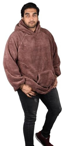 True Face Blanket Hoodie Unisex Oversized Ultra Plush Soft Giant Ladies Sherpa Hooded Long Sweatshirt Brown - Thin One Size