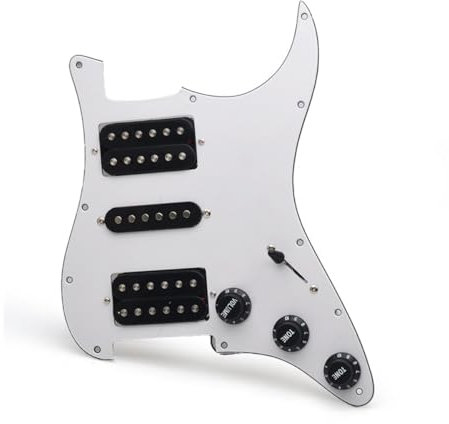 SHENGSUI Pickguard Humbucker pour guitare électrique 2 couleurs avec micro HSH noir pré-câblé pour Fender Stratocaster Blanc 3 plis