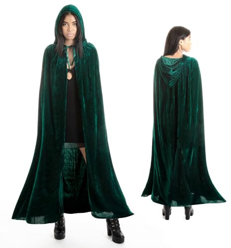 various Largo Capa Verde con Capucha Terciopelo Disfraz de Vampiro Halloween Capa Medieval Disfraz para Fiesta de Carnaval y Halloween - Capa Disfraz Adulto para Mujer y Hombre 150cm