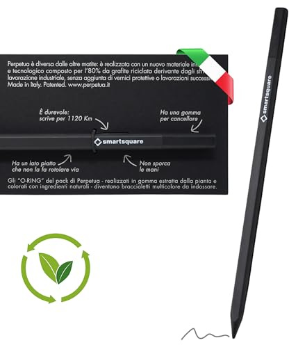 smartsquare Umweltfreundlicher Bleistift mit 100 % recyceltem Graphit, integrierter schwarzer Radiergummi, verschmutzt nicht und bricht nicht, hergestellt in Italien