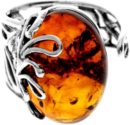 SilverAmber Jewellery - Anello regolabile in argento Sterling 925 e ambra baltica, design moderno - 7602, Adjustable, Pietra preziosa, Ambra