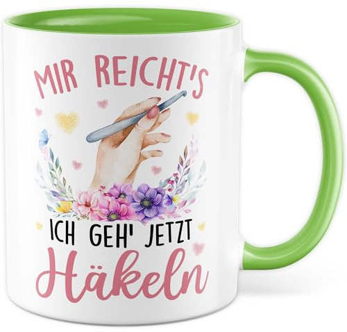 Pagma Druck Häkeln Tasse mit Spruch - Geschenk Mir reichts - Ich geh Häkeln - Kaffeetasse 330ml aus Keramik - Häkeln Strickzubehör Kollegin Freundin Geschenkidee lustig Teetasse Kaffee-Becher