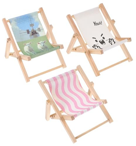 3st Mini-strandkorb Lounge-telefonständer Mini-puppenmöbel Miniatur-liegestuhl-Requisite Handyhalter Für Den Schreibtisch Mini-Stuhl-Spielzeug Winzige Holz Klappstuhl Kleines Schaf