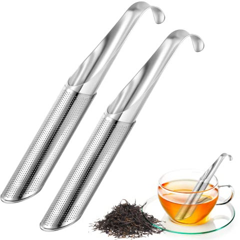 Lot de 2 Filtres à thé en Acier Inoxydable,Filtres à thé réutilisable Infuseur à thé à long Manche Passoire à thé en Maille pour thé en Vrac, épices, Rose, Parfait pour Accrocher Sur une Tasse