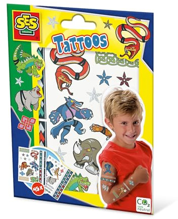 SES Creative 14287 Tattoos für Kinder – Tier Kämpfer, Diverse Farben