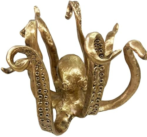 JENPECH Octopus Coffee Mug Holder, 2024 New Octopus Cup Holder for Counter, Vintage Octopus Mug Holder Cast Iron, Resin Sea Animal Figurine Hanger Rack Table Decoration (Golden)