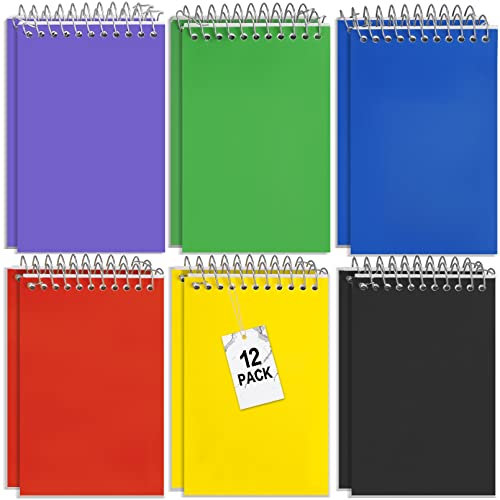 PLMMOUT 12 Stück A6 Spirale Notizblock, Notizblock A6 Liniert, Notizblock Klein, Spirale Notizbuch A6, Mini Notizblock Taschennotizbuch für Büro Schule, 7,6 x 12,7 cm, 75 Blatt/Block