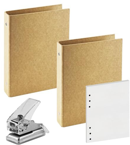 2 Stück Ringbuch A5 NachfüLlbar, NachfüLlbar Kraftpapier, 6 Ringen Ringordner A5, Ringmappe A5, Ringhefter A5, mit Punch und 80 Blatt, für Schule, Büro