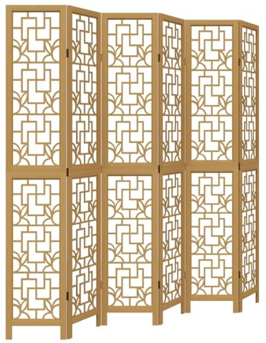 vidaXL Raumteiler 6-TLG., Paravent Faltbar, Trennwand für Innenbereich, Spanische Wand Sichtschutz Umkleide, Braun Massivholz Paulownia