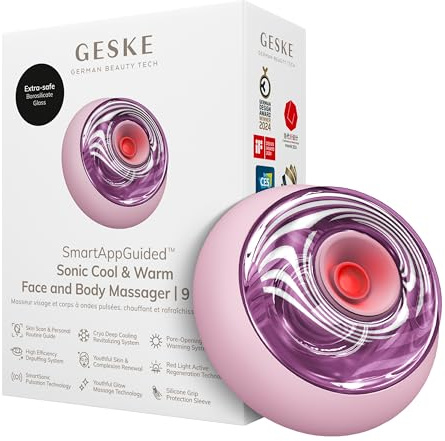 GESKE Sonic Cool & Warm Face & Body Massager | 9 in 1 | Straffend | SmartAppGuided™ | Elektrisches Massagegerät | Gesicht & Körper | Batterielose Wärme- & Kühltechnologie | Entspannend