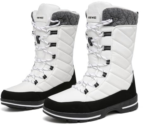 Geweo Stivali Donna Invernali Impermeabile Scarpe da Neve Fodera Calda Scarpe Invernali Outdoor Snow Boots Bianco 39