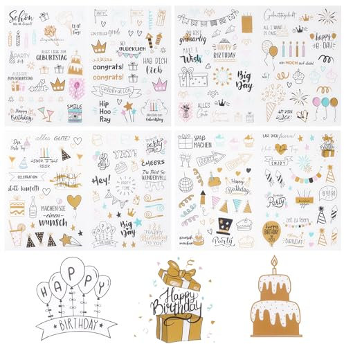 Sticker Geburtstag (225 Aufkleber) Vintage Sticker Set für Gästebuch, Fotoalbum, Geburtstag und Wedding Deko Fotoalbum Sticker, Geburtstag Deko voller Liebe (Rosa)